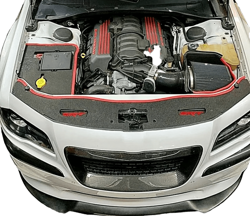 Load image into Gallery viewer, Chrysler / Charger / Challenger 4 Piece Engine Bay Set Raw Aluminum / Carbon Fiber (2015-2022) - FSPE

