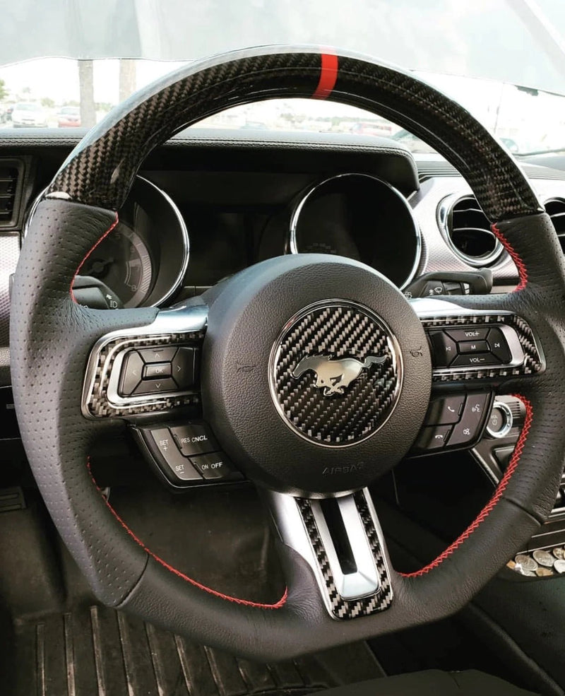 Load image into Gallery viewer, Ford Mustang (2015-2023) Carbon Fiber Steering Wheel Trim - FSPE
