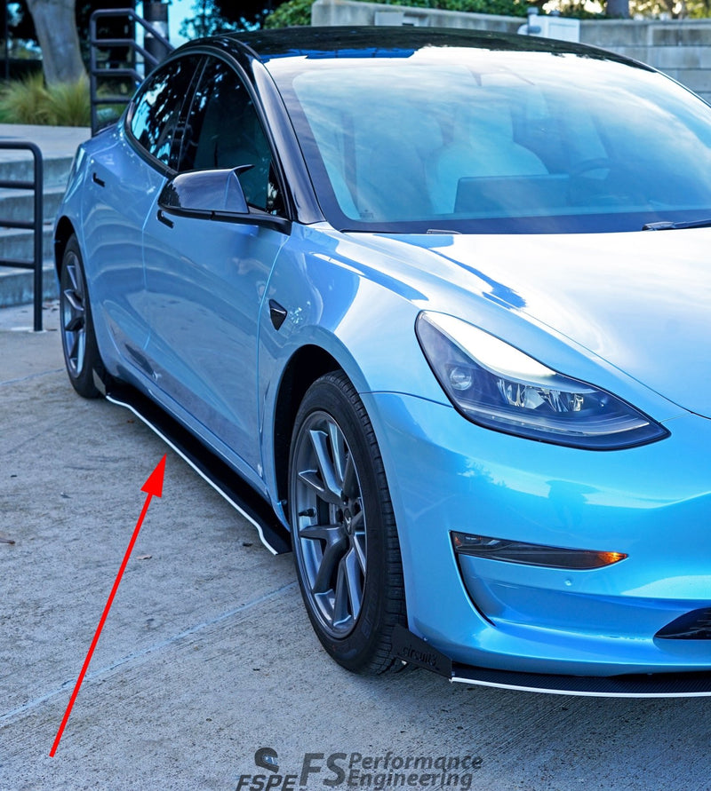 Load image into Gallery viewer, Tesla Model 3 Side Skirt Extensions V2 (Chassis Mounted) - FSPE
