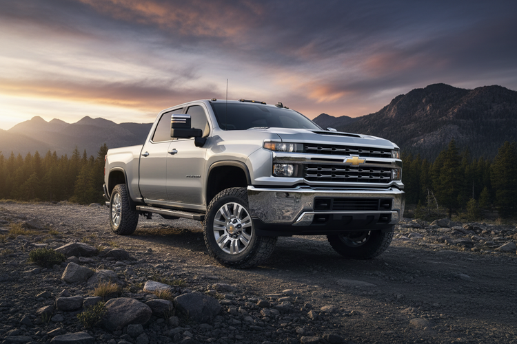 Silverado and Sierra 2500 / 3500 HD Truck in Silver on a rocky road