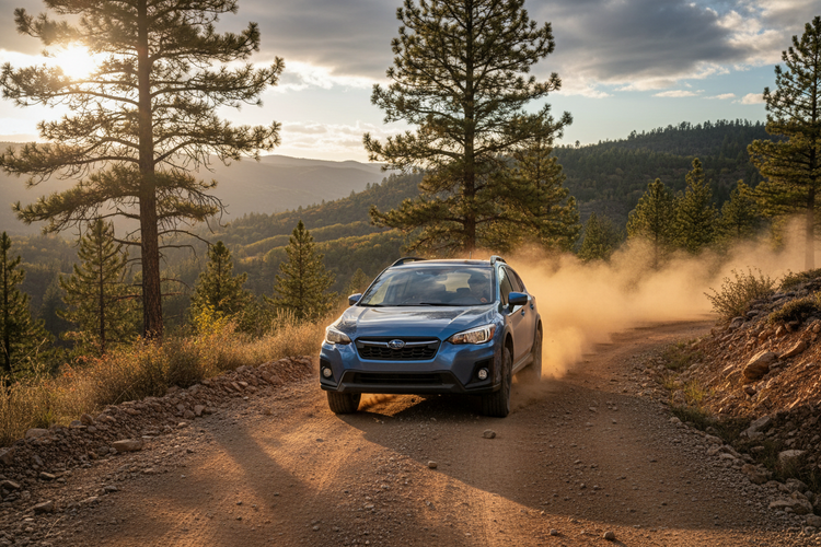 subaru crosstrek on a dirt road
