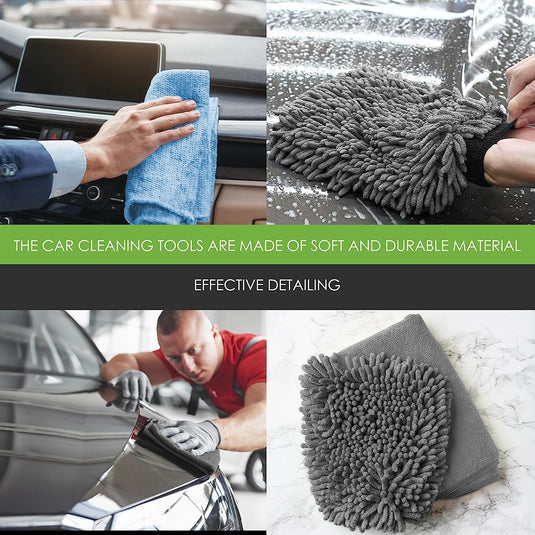 Car Wash Kit - 3 - Gallon Bucket with Particle Interceptor Trap, Shampoo, Chenille Mitt & Microfiber Soft Towel, 5pcs - FSPE