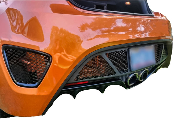 PERF GT Rear Bumper Mesh Grille With Sensor Cutouts For 2012-2017 Hyundai Veloster Turbo – Gloss Black Aluminum, 4-Piece Set