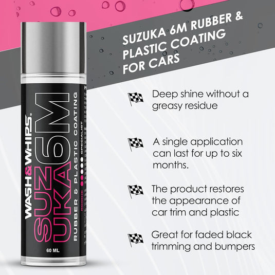 Suzuka 6M Rubber & Plastic Coating for Cars, Restores and Brings Back Black - Concentrated Formula Non - Greasy, 60ml - FSPE