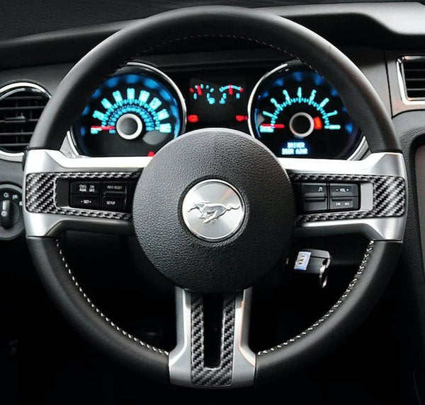 Hydro Dip Carbon Fiber Steering Wheel For 2010-2014 Ford Mustang GT, Red Line Accents, Perforated Leather