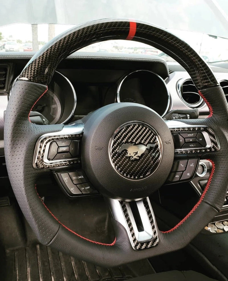 Load image into Gallery viewer, Ford Mustang (2015-2023) Carbon Fiber Steering Wheel Trim - FSPE
