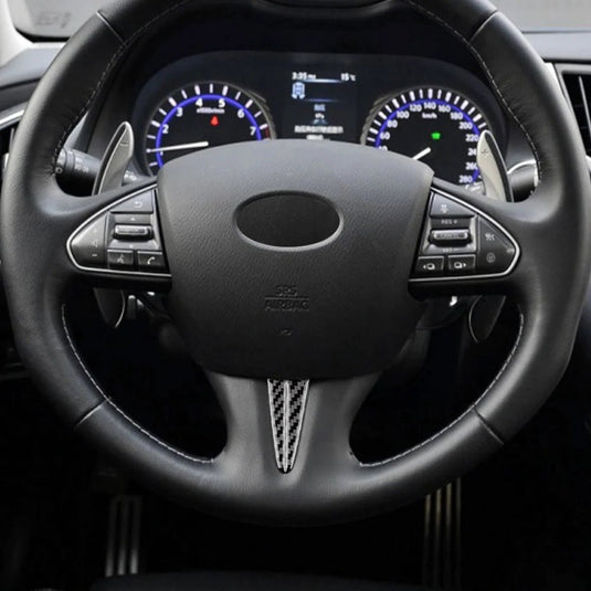 thumbnail image 2 of Real Carbon Fiber Steering Wheel Center Trim Cover For 2018-2024 Infiniti Q50 Q60 - Black, Unbranded 2 of 5