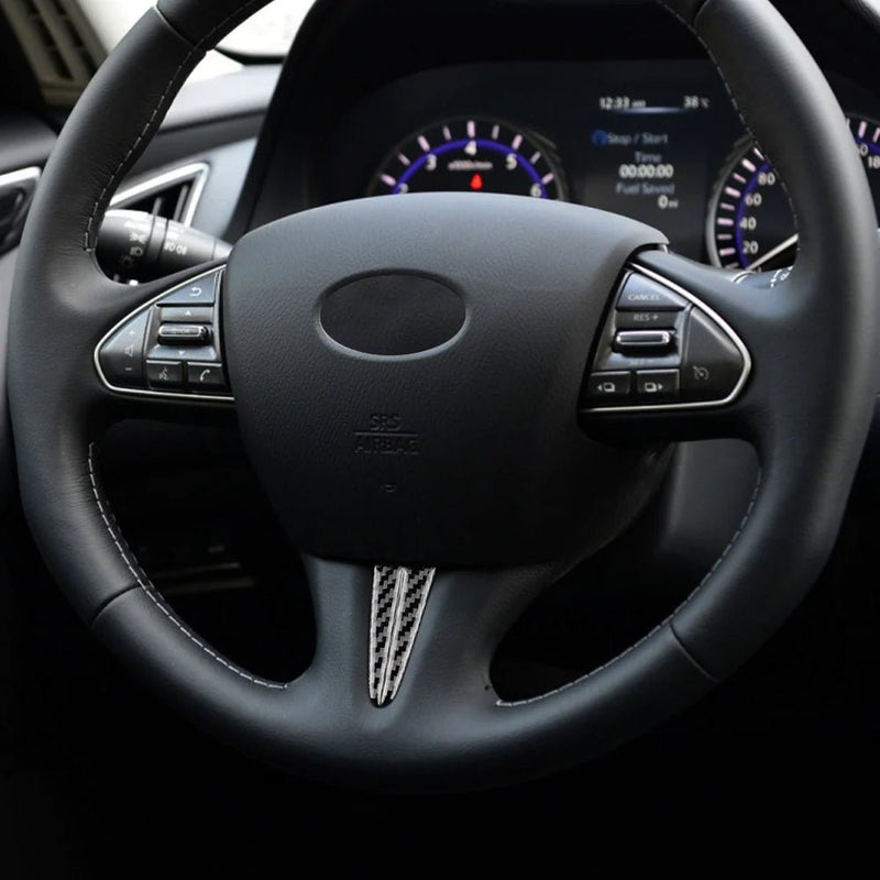 thumbnail image 2 of Real Carbon Fiber Steering Wheel Center Trim Cover For 2018-2024 Infiniti Q50 Q60 - Black, Unbranded 2 of 5